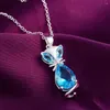 Pingentes 925 prata esterlina colar moda jóias 18 polegadas azul cristal pingente corrente para mulheres presentes de aniversário de casamento luxo
