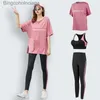 Active Set New Yoga Bh Set Women Running Sports Suit Yoga Leisure Fitness Loose Gym Hög midja Snabbtorkning Gym Building Body Pantl231007