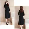 Casual Dresses Women Sweater Dress Knitted Pullover Half High Collar For Long Sleeve Knee Length Thickened Winter Women's Clothing