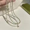 Teryaklar doğal taş peridot tatlı su inci kadın kolye istiflenmiş lüks niş tasarım S925 gümüş mücevher klavikula zinciri kız hediye