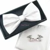 Pajaritas de boda ajustables Bowtie Pañuelo Conjunto de gemelos Vestido preatado para hombre Camisa de fiesta de noche para adultos MN116