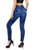 Leggings Femmes Visnxgi Plus Taille Haute Attendre Faux Denim Crayon Pantalon Femmes Bleu Imitation Imprimé Trou Profond Stretch Jeggings