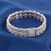 Redoors Ice Out Sparking Women Bracelets 925 Sterling Silver Moissanite Cuban Bracelet with Blue Sapphire
