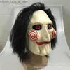 Feestmaskers Filmzaag Chainsaw Massacre Jigsaw Marionet Maskers met Pruik Haar Latex Griezelig Halloween Horror Eng masker Unisex Feest Cosplay Prop Q231007