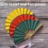 Decorative Figurines 5.12 Inches Mini Hand Held Fan Color Xuan Paper Portable Pocker Pink Green Gold Blue Purple Chinese Women Bamboo