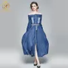 Women Autumn And Winter Elegant Soft Denim Dress High Quality Sexy Off Shoulder Femme Runway Designer Casual Long Vestidos 210520268w