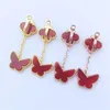 Fashion-S925 Silver plated 18k gold slim temperament four-leaf clover tiger eye stone butterfly earrings237E