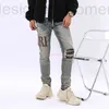 Mäns jeans designerkläder amires denim Nytt high street mode märke amies gjorde gamla broderi patch knä hål camo smal fit mens orolig rippade sk