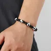 Strand Sport Style Black White Inspirational Resin Football Beads Bracelet For Men Casual Elastic Bracelets Fans Souvenir Gifts