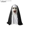 Party Masks Halloween Horror Nun Latex Mask Sister Headscarf Cosplay Scary Ghost Face Headgear Headpiece Carnival Costume Props Q231009