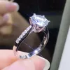 Anillo de moissanita de plata de ley 925, anillo de corte redondo de estilo clásico, anillo de aniversario de compromiso de diamantes de una sola fila, 1ct 2ct 3ct203d