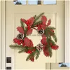 Decorative Flowers Wreaths Christmas Home Decor Front Door Winter Wreath With Pine Cones Artificial Farmhouse Decorations For Drop Del Dh2Ah