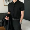 Suéter masculino hong kong sle lapela polo camisa de manga curta marca de moda solta casual verão fino sólido malha camiseta de fundo