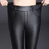 Pantaloni da donna Leggings invernali in pelle a vita alta per le donne Nero caldo MaThick Skinny Velluto in pile di lana Donna Stretch Sexy Slim S-5X