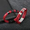 Charm Bracelets Double Layer Woven Leather Bracelet For Men Various Colors Stainless Steel Handcrafted Magnetic Clasp Gift