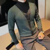 Männer Pullover Herbst Winter Casual Business Strickjacke Britischen Stil Plaid Halb Stehkragen Slim Fit Pullover Männer Kleidung