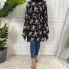 Ethnic Clothing Dubai Floral Irregular Dress Women Muslim Casual Long Sleeve Shirts Islamic Abaya Kaftan Turkey Arab Fashion Top Blouse