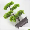 Decorative Flowers Wreaths Pine Potted Artificial Bonsai Home Fake Accessories Living Room Decoration Plant Plastic Office Desk 22Cm P Dhboc