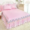 Bed Skirt Lace Lotus Leaf Lace Bed Skirts Princess Style Solid Color White Pink Bedspread Bed Cover Non-Slip Sheets Without Pillowcase 231007