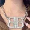 Heavy Industry Advanced Diamond Inlaid Cuban Double B Letter Pendant Necklace Fashion Personality Celebrity Wind Collar Chain