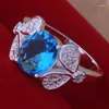 Cluster Rings High Quality Gorgeous JZ-AR427 Silver Color Wholesale Fashion Jewelry Leaves Of Blue Stone Finger Audajlka