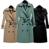 Mulheres misturas de lã outono coreano trench coat para mulheres cintura ajustável sólido longo casacos roupas de inverno plus size escritório senhora blusão jaquetas 231007