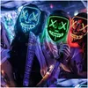 Party Masks Halloween Mask Mixed Color LED Masque Masquerade Neon Maske Light Glow in the Dark Horror Glowing Masker Drop Delivery Hom Dhyzp