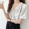 Women's Blouses GGRIGHT Chemise Femme Lace Trim V Neck White Shirt Women Summer Clothes 2023 Button Up Casual Shirts Poleras Mujer