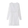 Casual Dresses Summer Women's Dress with European and American Style Lace Decoration White V-ringen långärmad