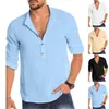 Chemises décontractées pour hommes Chemise en lin de coton pour hommes Couleur unie Bouton de loisirs Blouse Harajuku Lâche Surchemise Sports de plein air Élégant Undies Camisas