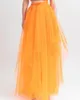 Юбки Оранжевое тюлевое платье с высокой талией Асимметричная длинная вечерняя юбка длиной до щиколотки Женская одежда Элегантный вечерний