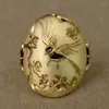 Anéis de cluster elegante mulher moda cor de ouro esculpida flor e pássaro para mulheres nupcial aniversário noivado anel de casamento jóias