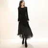 Casual Dresses 2023 Cekcya Minimalist Style Elegant Women's Black Dress Ladies Autumn Boutique Design Maxi Female Fashion Banquet Frock