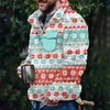 Men's Hoodies Christmas Snowflake Pattern Button Front Pullover Jacket Novel Sports Shirt Pocket Hooded Sweater Light Mens