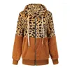 Women's Hoodies Leopard Print Zip-up Plush Coat Ladies' Cardigan Hooded Sweatshirt Color Block Office Female Autumn Wint