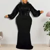 Robes de grande taille paillettes brodées femmes robe Maxi 4xl 5xl vêtements à manches longues soirée dîner robes élégantes robes noires241a