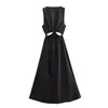 Swobodne sukienki Yenkye 2023 Kobiety czarne seksowne wycięcie sukienki midi bez rękawów