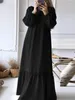 Ethnic Clothing Fashion Ruffles Hem Muslim Dress Woman Long Sleeve Solid Color Maxi Robe Elegant Turkey Hijab Dresses Islamic