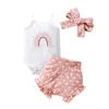 Clothing Sets Korean Style Meets Baby Girls Chic: Cartoon Printed Vest Polka Dot Shorts And Headscarf 3-Piece Set For 0-24 Month Olds