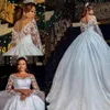 Princess Floral Lace Wedding Dress Long Sleeves Garden Country Applices Bridal Robe de Mariage Ball Gowns 328 328