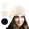 New Women Casual Plain Color Knitted Beret Hat Winter Warm Vintage Wool French Artist Beanie Cap Painter Hat Girls Acrylic Hat