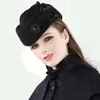 Stingy Brim Hats Women Hat Fashion Noblewoman Vintage Wool Felt Elegant basker Feathers Stewardess Fedora Ladies Formal Caps292G