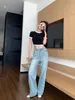 2023 Kvinnor Jeans Fashion Long Loose Wide Ben Jeans Spring and Summer Elastic Double Midje Jean 2 Styles Luxury Brand New Pant Top Letter Tryckt Jean Size S-L