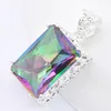 Luckyshine 10 Stück quadratische Vintage Mystic Rainbow Topas Edelsteine 925 Sterling Silber vergoldet Hochzeitsschmuck für Frauen Anhänger für den Halsl270W