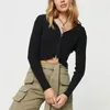 Damesgebreide Xingqing Y2k-trui Dames esthetische kleding Effen kleur Ritssluiting Lange mouw Gebreide crop top Jaren 2000 Kapmantel Casual