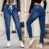 Vrouwen Jeans 2023 Herfst Elastische Taille Enkellange Voor Vrouwen Mode Hoge Trekkoord Denim Potlood Broek S-2XL