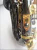 Profesional Japón S-991 Saxofón soprano curvo Cuerpo niquelado negro Chapado en oro Llave dorada Instrumentos de latón Música B Saxofón con estuche de cuero