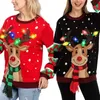 Women's Sweaters Women LED Light Up Holiday Sweater Christmas Cartoon Reindeer Knit Pullover Top 231007