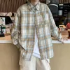 Men's Casual Shirts Plaid Long Sleeve Loose Teen Shirt Fashion Lapel Button Down Male Blouses With Pocket Pattern Tops C173