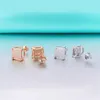 Hoop Huggie Fashion Square Earrings For Women S925 Silver Real Diamonds Ear Studs Men Earrings Jewelry Pass Tester 231005